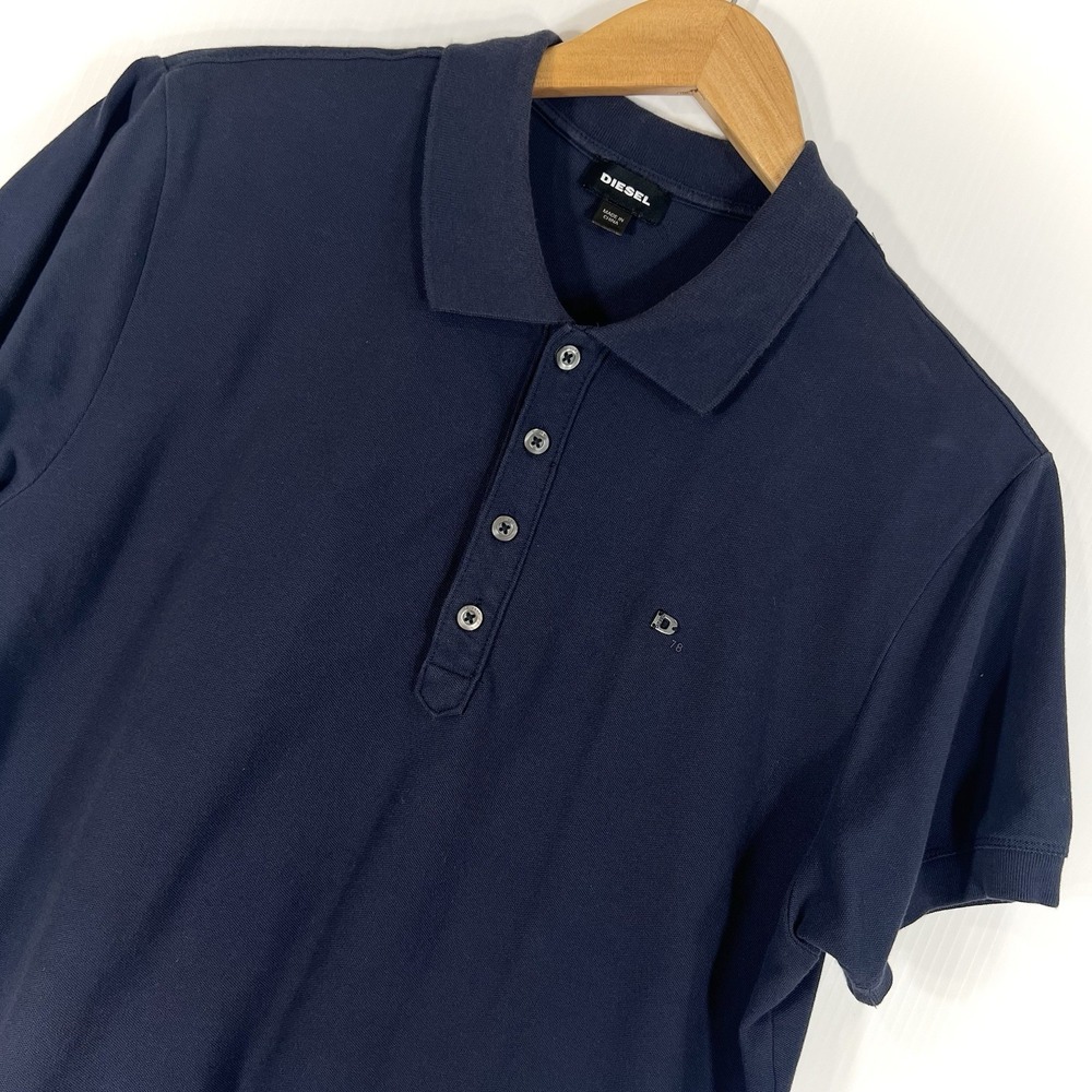 Diesel Heal Mens Polo Shirt Size XL Navy Blue Fitted Short Sleeve Henley Buttons